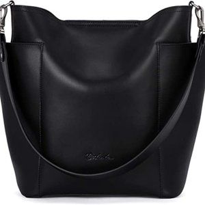 Black Genuine Leather Bucket Handbag Designer Hobo Shoulder Bags Tote Purses